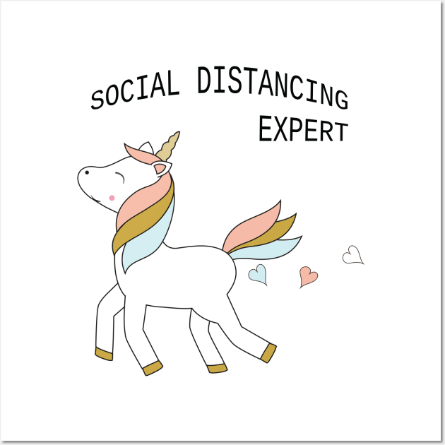 Unicorn - social distancing, black text Wall Art by grafart